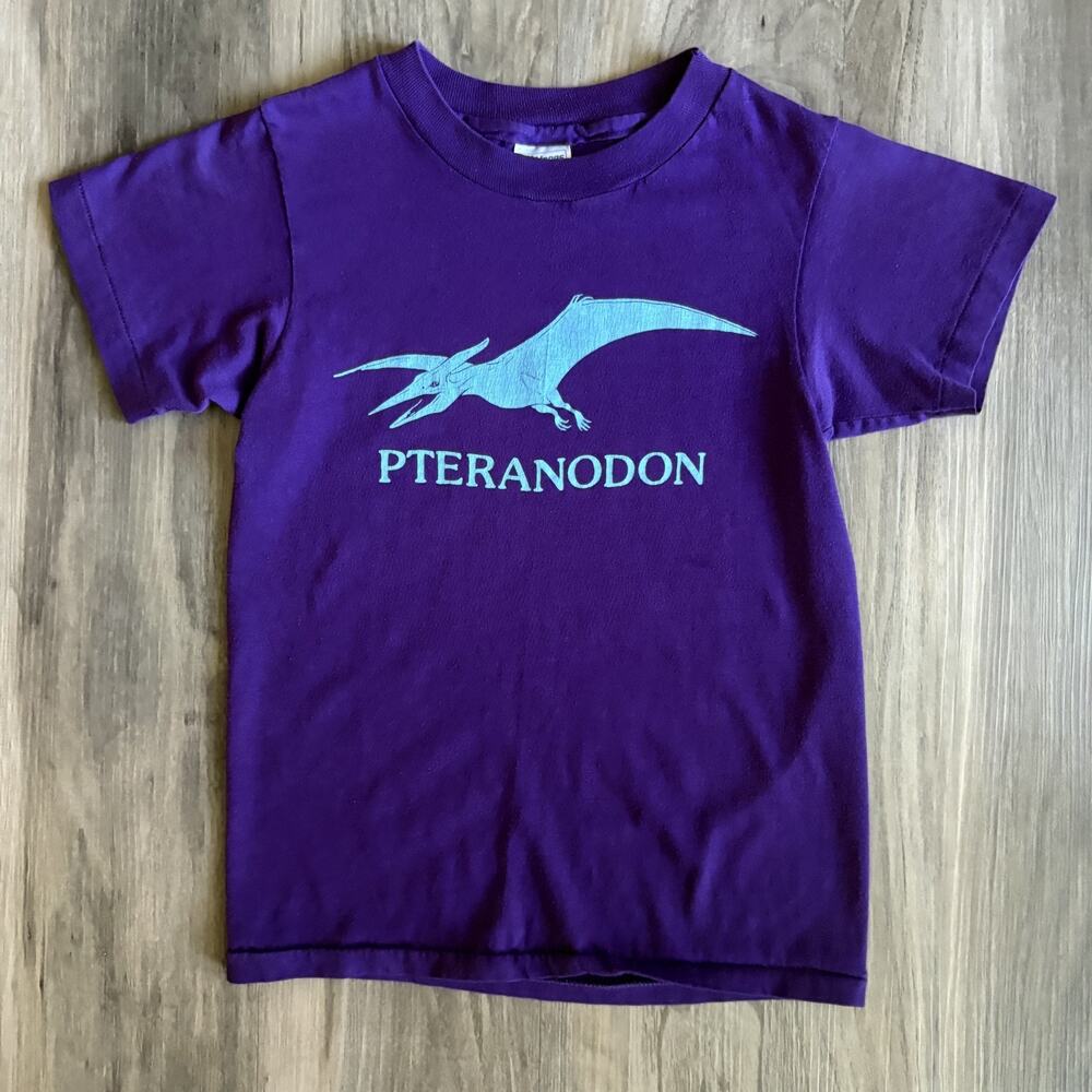 Vintage Dinosaur Pteranodon T-Shirt Boy's Size M 1980s Purple Single Stitch USA